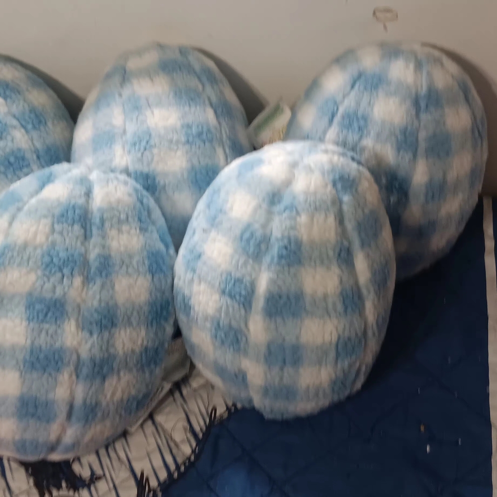 Blue and White Checkered Plush Pillows